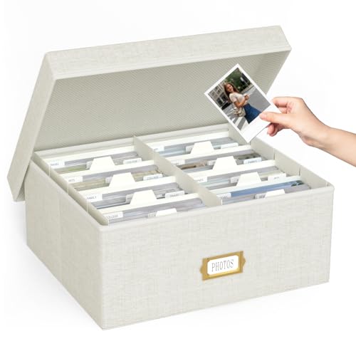 Decorative Photo Storage Box, Linen Photo Box Holds 1700 4x6 Pictures Beige | Photo Storage Containers with 8 Dividers, Memory Keepsake Organizer for Photos, Scrapbook Supplies, Cards, Stamps,Archive Box - color: Beige, size: 4x6 (1 Pack)