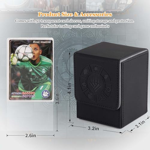 Arkeiliy Card Deck Box, 110+ Storage MTG Deck Box with 50 Pcs Card Sleeve, Collectible Trading Card Cases for Magic Commander and More (Black) - color: Black