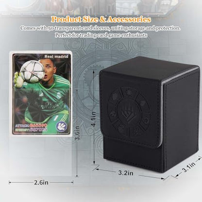 Arkeiliy Card Deck Box, 110+ Storage MTG Deck Box with 50 Pcs Card Sleeve, Collectible Trading Card Cases for Magic Commander and More (Black) - color: Black