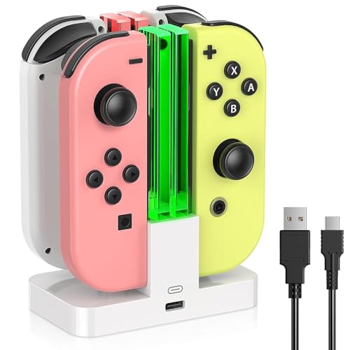 FASTSNAIL Switch Controller Charger for Nintendo Switch for JoyCons - White | 4-in-1 Switch Controllers Charging Dock Station, Fast Charger Stand for Joycon 1 Accessories, LED Indicator, Charging Cable - color: White, size: 6.2/7.0 inch