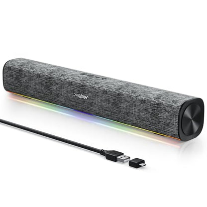 SOULION Computer Speakers for Desktop Monitor USB Plug & Play PC Soundbar | Dynamic LED Light, USB Plug & Play PC, Switch Button, Bluetooth 5.1, Clearly Sound, Breathable Material, Widely Application - color: Gray