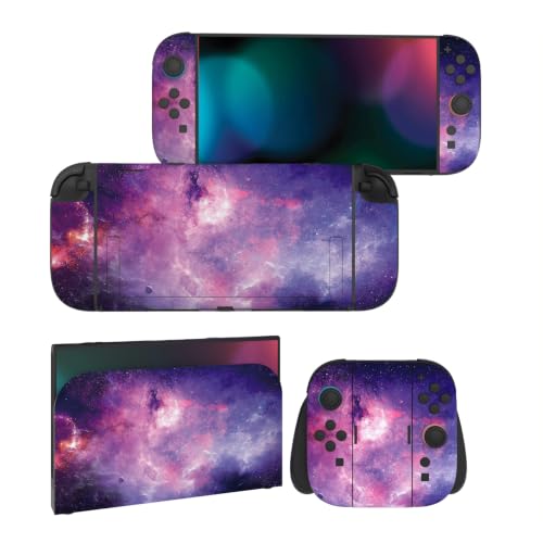 PlayVital for Nintendo Switch 2 Skin Full Set (2-Pack) - Protective Vinyl Decal Stickers for Switch 2 Console, Joycons, Handle Grips & Dock | No Residue, Anti-Scratch - Nebula Galaxy - color: Nebula Galaxy