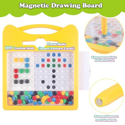 Magnetic Drawing Board for Kids, Toddler Magnet Doodle Board with Beads and 2 Pens, Magnetic Dot Art, Preschool Learning ABC Numbers for 3 4 5 6 Years Old Girls Boys (Yellow) - color: Yellow