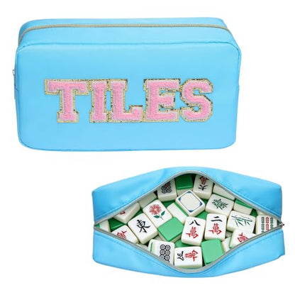 Mahjong Tile Bag Mahjong Bag with Zipper Travel Mahjong Carrying Case Storage Pouch Gifts for Mahjong Lovers Accessories - color: Blue-tiles