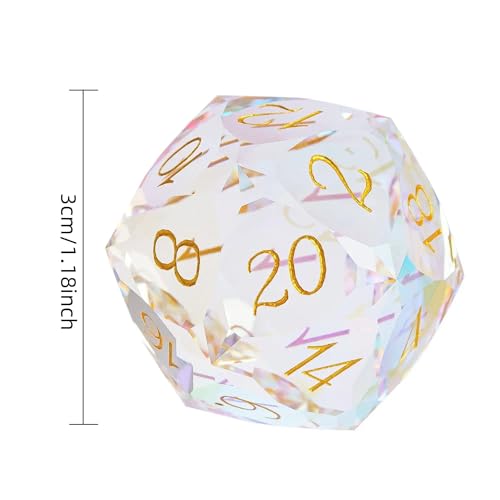 UDIXI 30mm D20 Prism Glass Dice Large Glass D20 Dice for RPG Tabletop Games | Multifaceted-Cut, Premium Gift Box, DM Gift, for Dungeons and Dragons Role Playing Games - color: D20 Glass Multifaceted