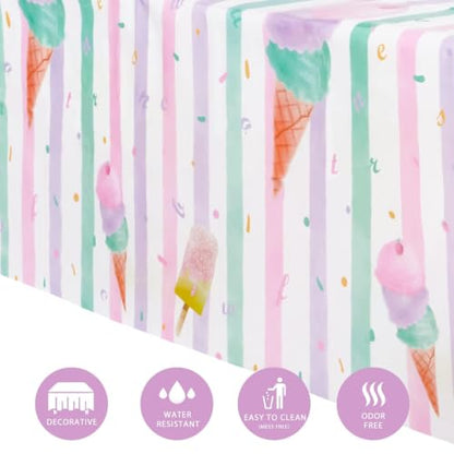 WERNNSAI Ice Cream Tablecloth - 1 Pack 108"x54" Sprinkle Table Cover | Sweet One Birthday Baby Shower Supplies, Summer Popsicle Theme Plastic Table Cloths for Kids Girls - color: Pink