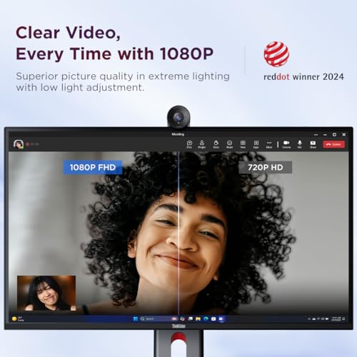 Lenovo FHD Webcam, 1080p Resolution, 30 fps, Dual Noise-Cancelling Microphones, AI Noise Cancellation and Enhanced Image Quality, Physical Privacy Shutter, Microsoft Terms Certified, Black | Dual Noise-Cancelling Microphones, AI Noise Cancellation, Enhanc