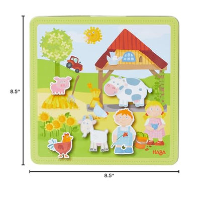 HABA Peter and Pauline Farm Animal Magnetic Activity Set, Toddler Busy Board & Toddler Car Activities with 4 Background Scenes for Travel & Learning Fun for Ages 3+ - color: Green - Day on the Farm