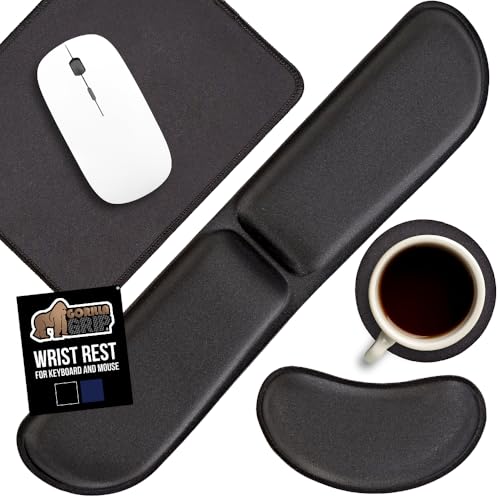 GORILLA GRIP Silky Memory Foam Keyboard Wrist Rest and Mouse Pad for Computer, Ergonomic Typing Support, Desk Office Supplies and Gaming Accessories, Hand & Arm Mousepad Cushions and Coaster Set Black - color: Black, size: Set of 4 (2 Wrist Rests + Coaste