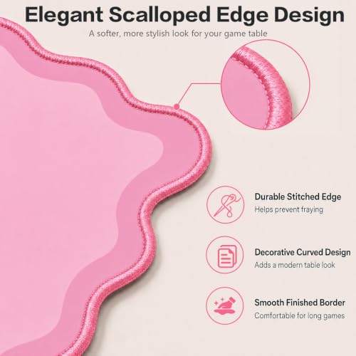 Complete Mahjong Mat Set, 32.4"x32.4" Pink Scalloped Edge Table Cover, Non-Slip & Noise Reduction Gaming Mat with Carrying Bag, Rules, Chips, Wind Marker for Poker & Board Games - color: Pink-set