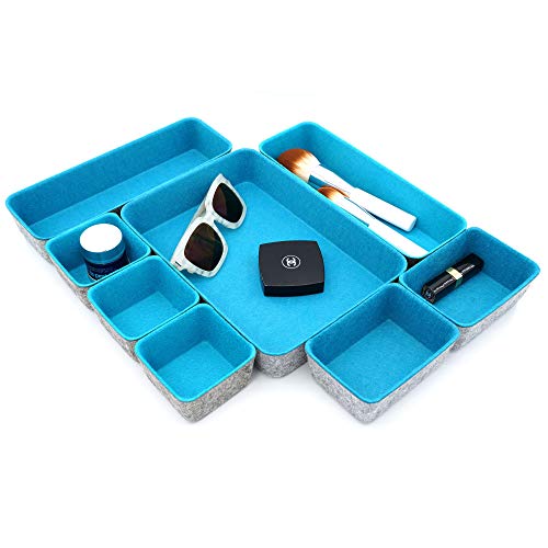 Welaxy Minimalist Felt Desk Drawer Organizer 8pc Turquoise Storage Bins | Sustainable material soft yet sturdy,multi-purpose storage, sleek minimalist lifestyle - color: Turquoise