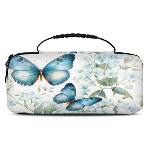 Adornori Blue Butterfly Carry Case Compatible with Nintendo Switch 2, with 20 Games Cartridges, Flowers Portable Travel Carrying Case Pouch for Accessories & Games - color: Multicolor 6