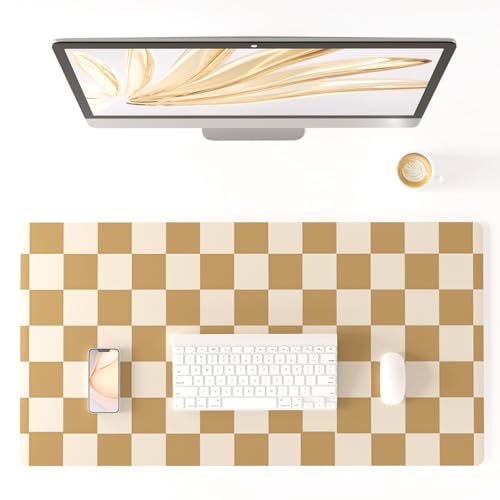 Colorful Star Khaki Plaid Large Mouse Pad, 31.5" x 15.7" | Waterproof Non-Slip Desk Mat for Office Accessories, Mousepad & Large Desk Pad, PU Leather Laptop Mat - color: Khaki Plaid, size: 31.5" x 15.7"