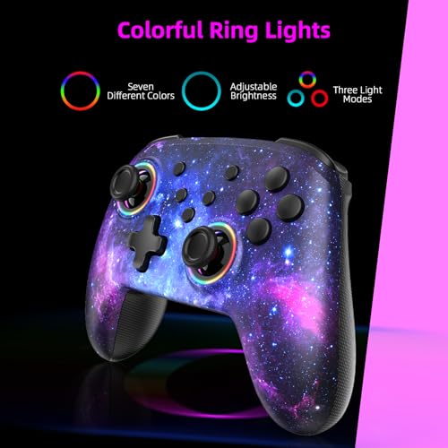 NexiGo Wireless Controller (No Deadzone) for Switch 2 and Switch, Bluetooth Controllers for Nintendo Switch with Vibration, Motion, Turbo and LED Light (Cosmic Nebula) - color: Cosmic Nebula, style: Regular