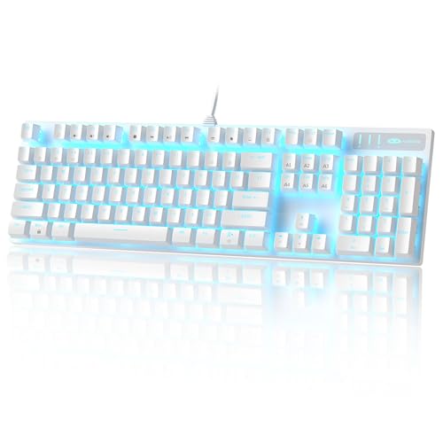 MageGee Mechanical Gaming Keyboard, Wired USB Adjustable Backlight Keyboard, New Mechanical Storm 100% Anti-ghosting Keyboards with Blue Switches for Windows PC/MAC Games (White) - color: White