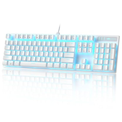 MageGee Mechanical Gaming Keyboard, Wired USB Adjustable Backlight Keyboard, New Mechanical Storm 100% Anti-ghosting Keyboards with Blue Switches for Windows PC/MAC Games (White) - color: White