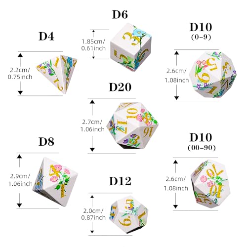 DND Dice Set, 7PCS UV Printed Sharp Edge Acrylic Dice with Metal Box, Lightweight Durable Design for Dungeons & Dragons, Floral Fantasy Theme
