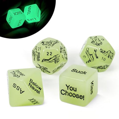 kykake Valentines Day Him, 4Pcs Date Night Dice for Couple, Date Night Ideas Dice After Dark Edition Game Anniversary for Him Her, Portable Couple Gift Ideas Date Dice Set - color: 4pcs Luminous Dice