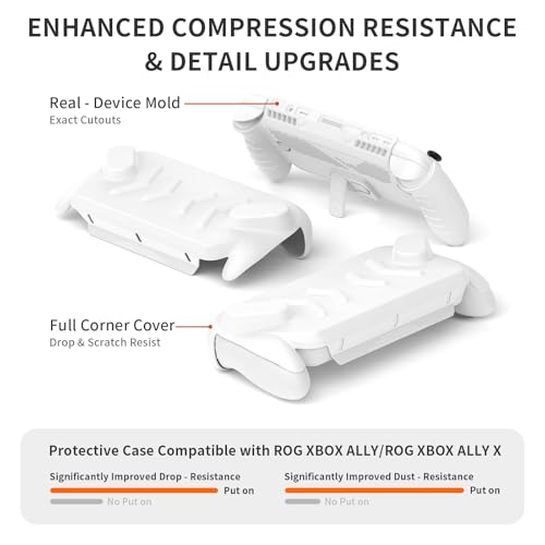 JYGamhanbil Protective Case Set for ASUS ROG Xbox Ally X Gaming Handheld Console(2025),ROG Xbox Ally Portable Case Cover with Detachable Front Shell,Kickstand Back Case and Strap,White - color: White