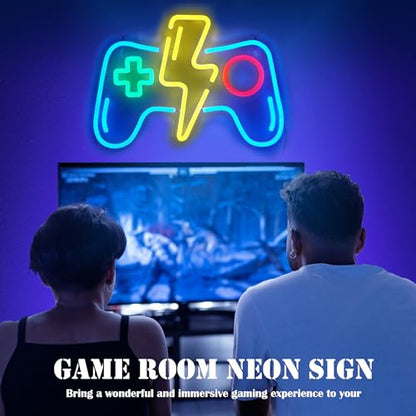LED Game Neon Sign Light for Gamer Room Decor USB Powered with Switch Gaming Accessories Acrylic Gamepad Neon Sign for Video Game Room Teen Boy Bedroom Wall Decor Gift Ideas for Gamer Christmas - style: Lightning Blue Gampad