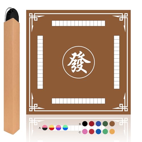 Mahjong Mat, 31.5 in x 31.5 in Mahjong Table Mat for Tile Game, Anti Slip and Noise Reduction Table Cover for Poker Card Board and Dominoes(Brown) - color: B-brown
