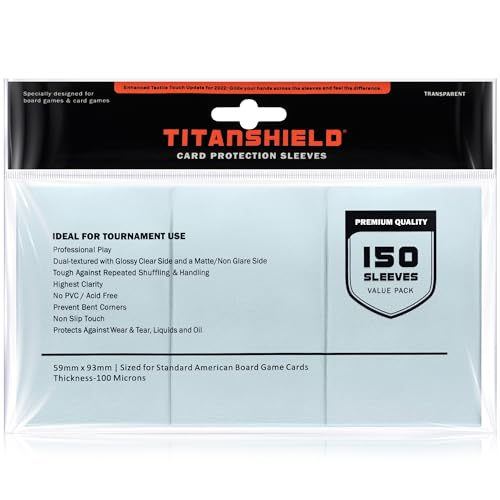 TitanShield Standard American Size 57x91mm Board Game Card Sleeves (150 Count)