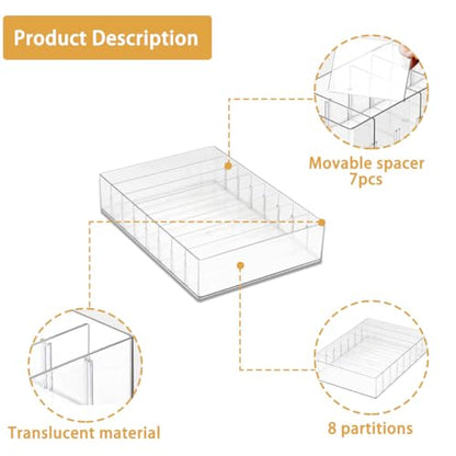 Large Clear Acrylic Cash Organizer 8 Sections Desk Tray Organizer for Money Budget Envelopes, Palette Makeup, Cables Envelope Storage