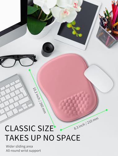 Hokafenle Ergonomic Wrist-Hugging Mouse Pad Wrist Support, U-Shaped Holding Wrist Rest Mousepad for Carpal Tunnel Pain Relief with Cushioned Memory Foam Slope Massage Bulge (Classic 10.2x8.3 in,Pink) - color: Pink