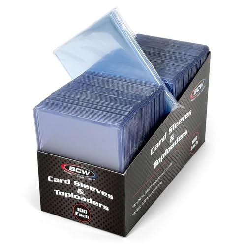 BCW Card Sleeves and Toploaders Combo Pack | 100 Toploaders & 100 Penny Sleeves - Protect, Store & Display Trading Cards | Acid-Free Card Protectors | Compatible with Sports Cards & TCG Cards - color: 100 Count