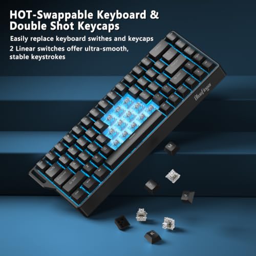 BlueFinger 60% Wireless Mechanical Gaming Keyboard, Bluetooth/2.4G/USB-C Hot Swappable RGB Backlit Keyboard with Side-Printed PBT Keycaps, for MAC Xbox PC PS5 (Black) - color: Black