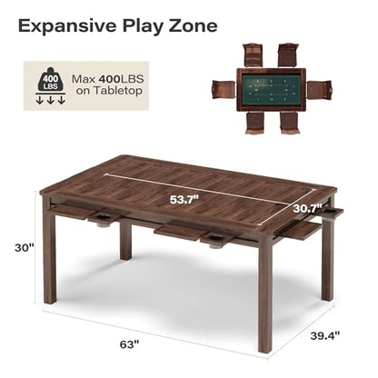 Board Game Table with Removable Table Top, 54” x 31” Play Area, Gaming and Dining Table with EVA Play Mat, Detachable Cup Holders and Trays for 6 Players, for Card, DND and Poker, Walnut - size: REC Table