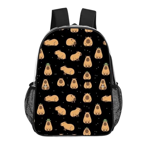 Clear Backpack with Mesh Pockets Stadium College Work | Beach Waterproof, Capybara, Heavy Duty, Transparent See Through Bag for Seaside Trips - color: Pattern (327)