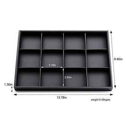 Oirlv Black Leather Necklace Tray 12-Grid | Black Leather Exterior, Soft Velvet Interior, 13.78"X9.45"X1.18" with 12 Removable Grid Inserts, Organized Necklace Storage - style: P01702