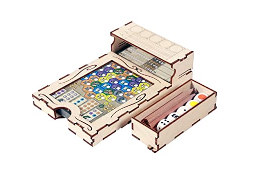 The Broken Token Game Organizer Compatible with The Castles of Burgundy - Wooden Game Organizing Box with Multiple Trays