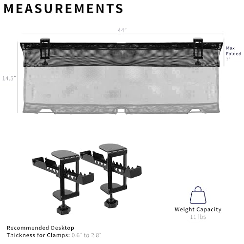 VIVO No Drill Clamp-on 44 inch Mesh Net Under Desk Cable Management Wire Organizer, Adjustable Home Office Standing Desk Cord Storage Sleeve, Black, DESK-AC44MH - size: 44"