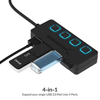 SABRENT 4 Port USB 2.0 Data Hub with Individual LED lit Power Switches [Charging NOT Supported] for Mac & PC (HB-UMLS) (Pack of 2) - size: USB-A 4-Port (Pack of 2)