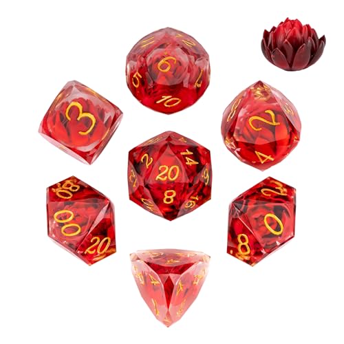 7PCS DND Dice Set,Transparent Sharp Edge Dice Set D&D RPG Polyhedral Die,for Dungeons and Dragons TTRPG Games Roleplaying Games,with Gift Box(Lotus Red) - color: Lotus Red