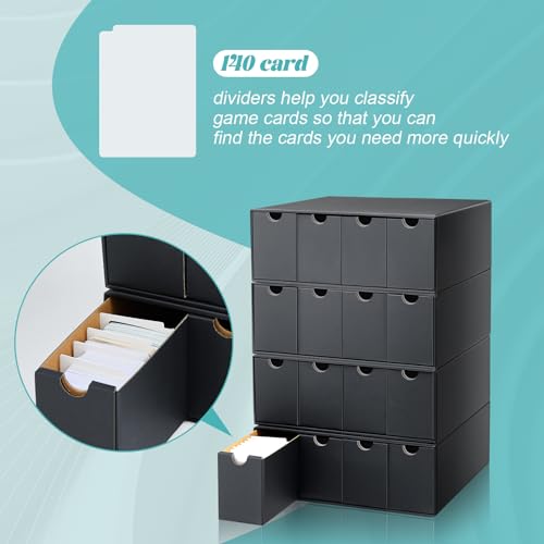 Cholemy Trading Card Storage Box Card Organizer 15000+ with 70 Cardboard Storage Divider, Label Sticker for Collection Compatible with Tcg, Sport Cards(8 Row, 4 in A Row,Black) - size: 8 Row, 4 in A Row