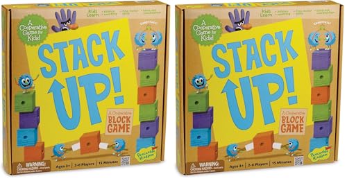 Peaceable Kingdom Stack Up! – Award-Winning Cooperative Toddler & Preschool Block-Staking Game, 2–6 Players, Ages 3–5 – Develops Balance, Color Matching & Hand‑Eye Coordination (Pack of 2) - size: 3.5 inches x 4.3 inches x 0.1 inches (Pack of 2)
