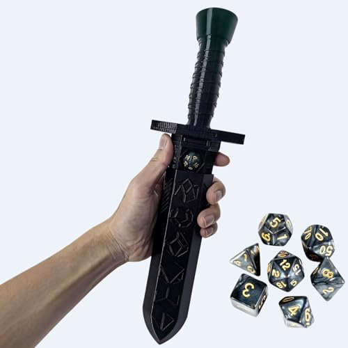 Dagger Dice Holder Box Dice Tower Dungeons and Dragons RPG Tabletop Roleplaying Game Jail D&D (Random 7PCS D20 Dice Set Included) Dark Blcak - color: Dark Blcak