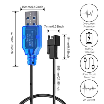 3.7V Lipo Battery Charger - SM-2P Cable RC Toy Remote Control Car Vehicle Rechargeable Li-ion Batteries Chargers USB for Bunch Bubble Gun Stunt Truck Boat 2 Pack