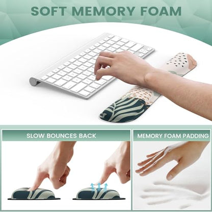iLeadon Mouse Pad Wrist Support Keyboard Wrist Rest Set, Ergonomic Mouse Pad with Non-Slip Base for Computer Laptop Home Office + Coasters, Easy Typing & Pain Relief Mouse Mat, Tropical Plants | Ergonomic Mouse Pad with Non-Slip Base for Computer Laptop H