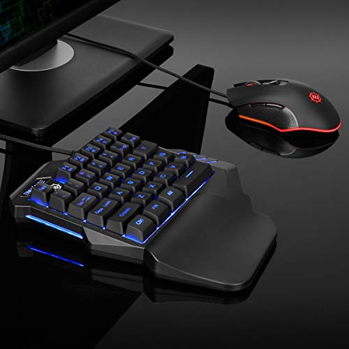 ENHANCE Gaming Keypad One Handed Gaming Keyboard - 7 Color LED Backlit, Programmable Keys, Ergonomic Wrist Pad and Braided USB Cable - Small Keyboard Great for FPS Games