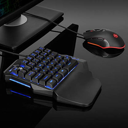 ENHANCE Gaming Keypad One Handed Gaming Keyboard - 7 Color LED Backlit, Programmable Keys, Ergonomic Wrist Pad and Braided USB Cable - Small Keyboard Great for FPS Games