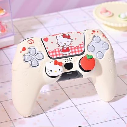 Kuitmor Silicone PS5 Controller Cover Skin Set, Anti-Slip Soft Protective Case for PS5 Wireless Controller with 2 Thumb Grip Caps and 1 Sticker (Beige Hello Kitty) - color: Beige Hello Kitty