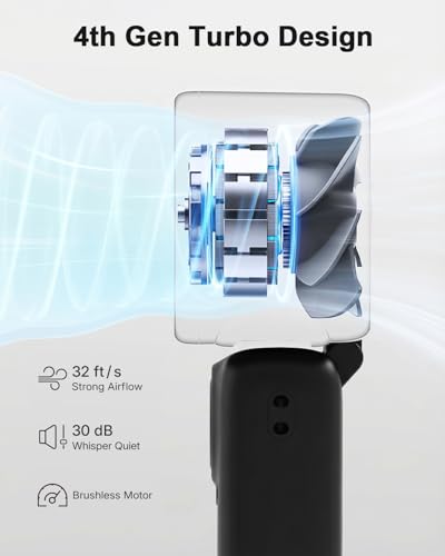 Portable Handheld Fan, Ice Cooling Turbo Fan, 20000 RPM Handheld Personal Fan, Rechargeable 20H, Stepless Speed + LED Display – Mini Pocket Fan Travel Gift for Outdoor / Office / Home Watching Game - color: Black