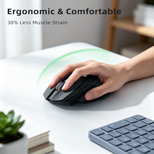 Uineer Ergonomic Wireless Mouse, 6 Adjustable DPI Up to 12800, 3-in-1 Multi Connection(BT5.0& Wired &2.4G Wireless Programmable Silent Click Bluetooth Mouse for Laptop PC Gaming Office
