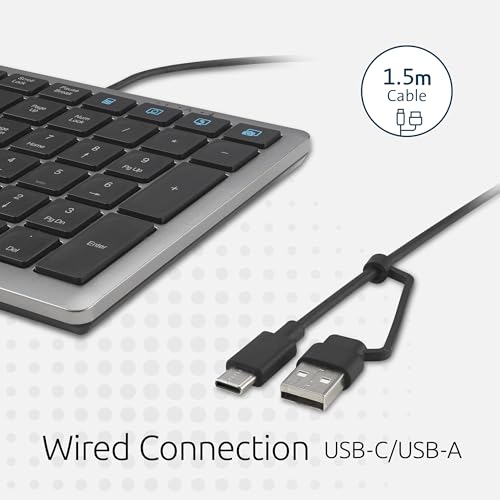 Kensington KB515 USB-C Wired Keyboard, QWERTY Full-Size Layout, Quiet Scissor-Switch Keys, Programmable, Copilot Hotkey, USB-A Adapter Included, Compatible with Windows, Black (K75410NA) - size: Full size, style: Wired