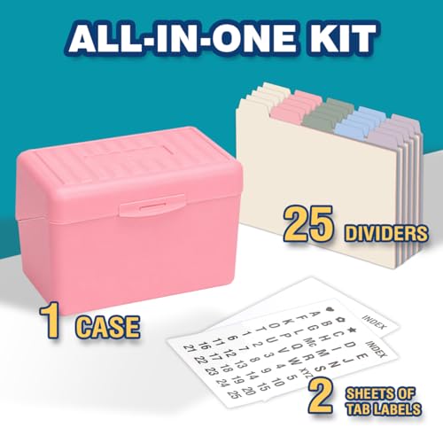 H4D Index Card Holder 4x6 Inches with 25 Plastic Dividers, Light Pink - color: Light Pink, size: 4x6 inch