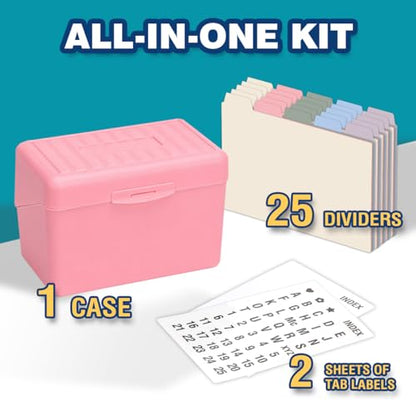 H4D Index Card Holder 4x6 Inches with 25 Plastic Dividers, Light Pink - color: Light Pink, size: 4x6 inch